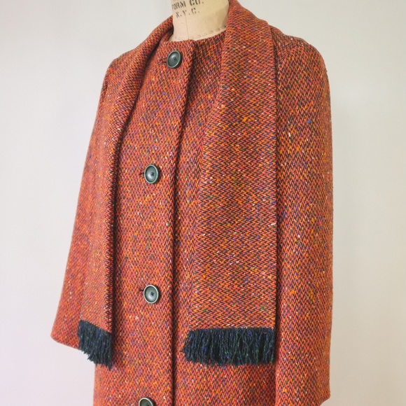 Vintage | Jackets & Coats | Vintage Coat 97s Tweed Attached Scarf Coat ...